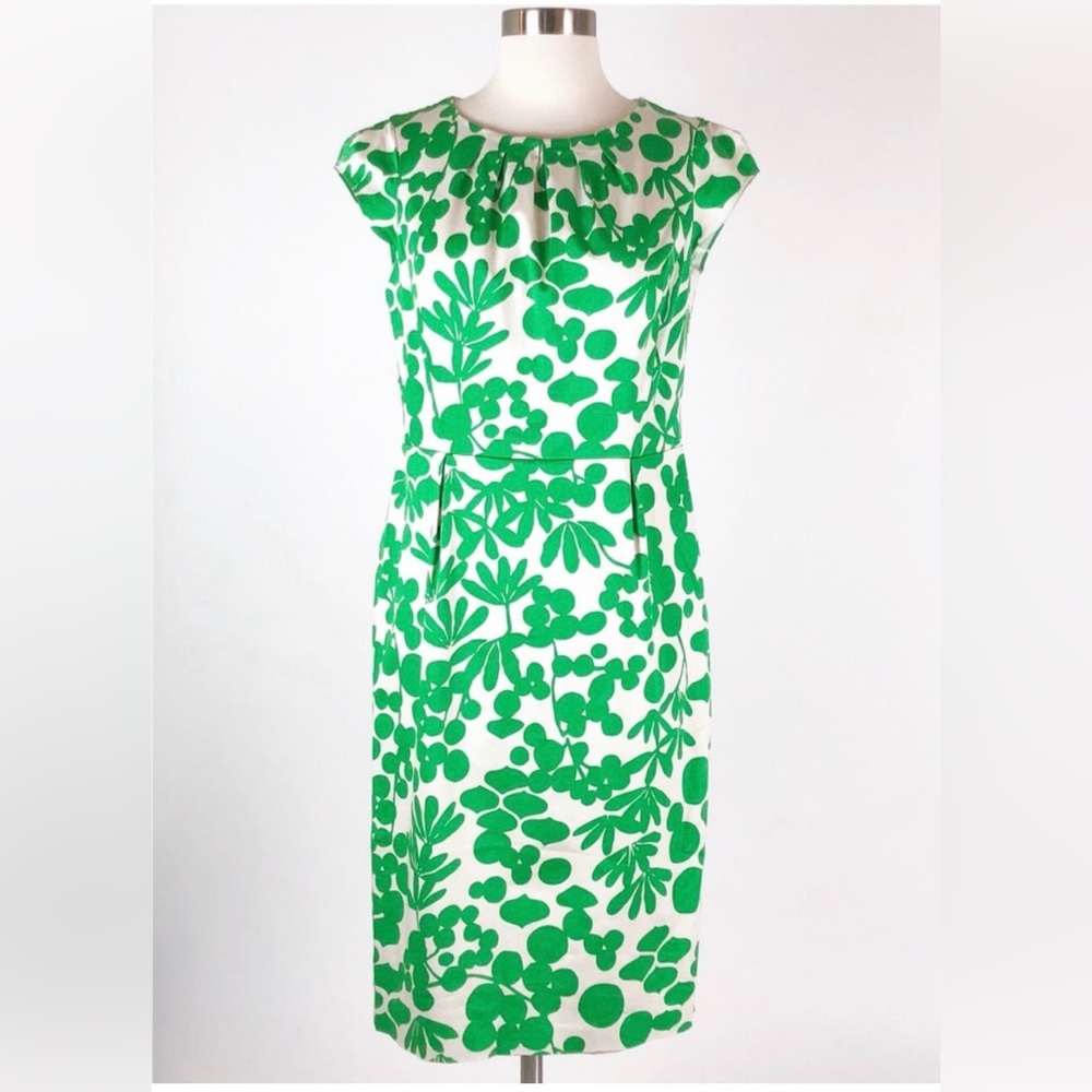 Boden Green and White Sheath Midi Careerwear Dress Size 6
